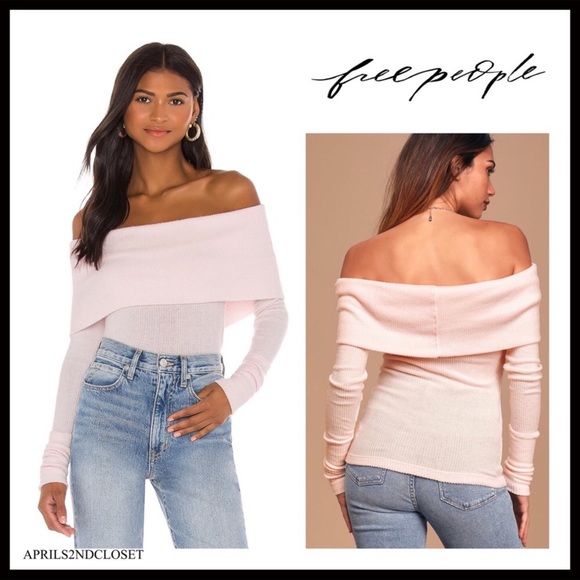 FREE PEOPLE SWEATER BOHO PULLOVER COZY OFF THE SHOULDERS BLUSH PINK TOP A3C - Picture 8 of 16
